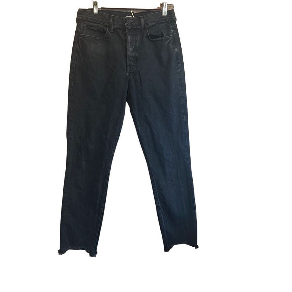 GRLFRND Black High Rise Distressed Raw Hem Straight Leg Jeans Size 27